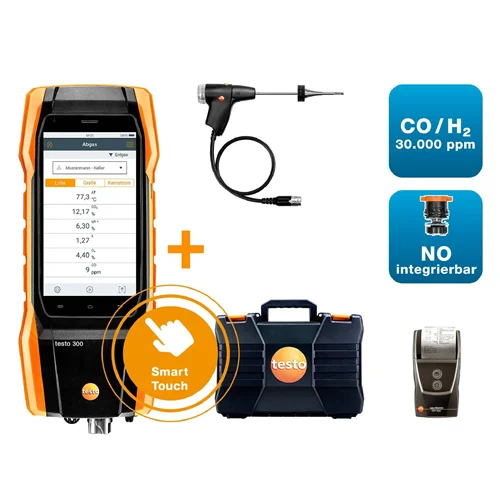 آنالایزر گاز دودکش تستو 300 (دارای قابلیت O2 ,CO H2 جبران شده تا 30000ppm با قابلیت جایگذاری اندازه گیری testo300 | NO