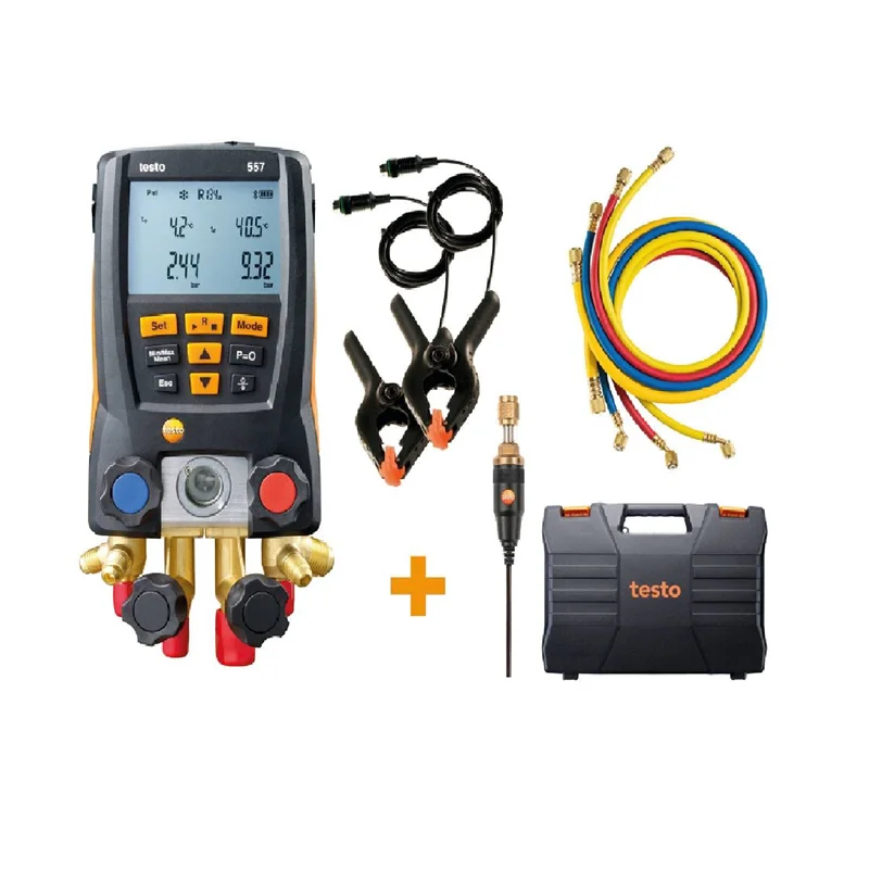 کیت منیفولد دیجیتال 557 بلوتوث دار همراه با 4 شلنگ اتصال | testo 557 digital manifold kit - with Bluetooth® and set of 4 filling tubes